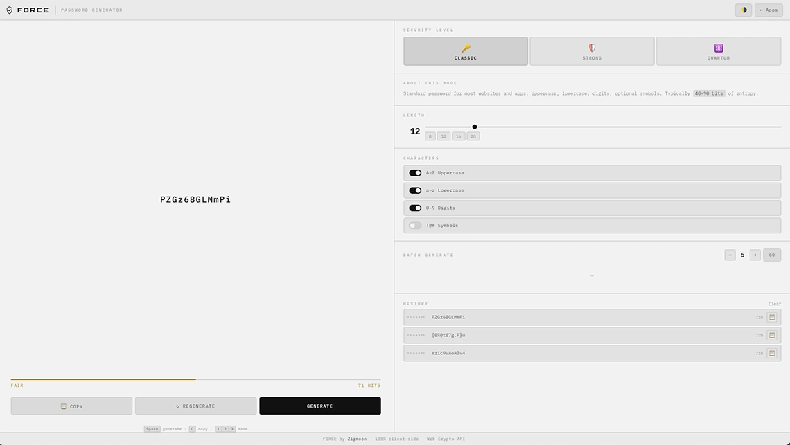 FORCE — Quantum-Ready Password Generator