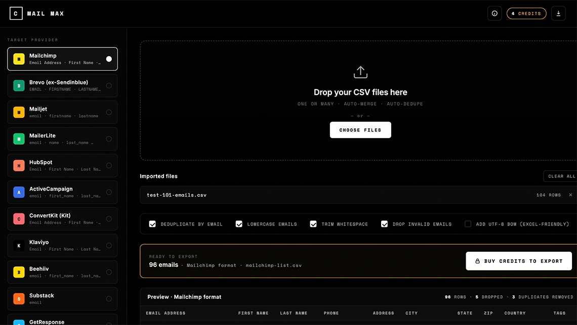 MAIL MAX — King of Mailing List CSVs — 19 Providers