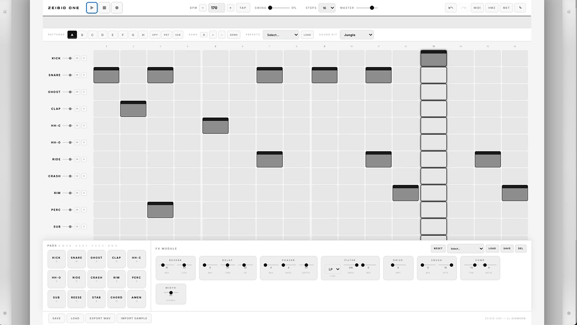 ZE(B)D ONE — Jungle & DnB Drum Machine