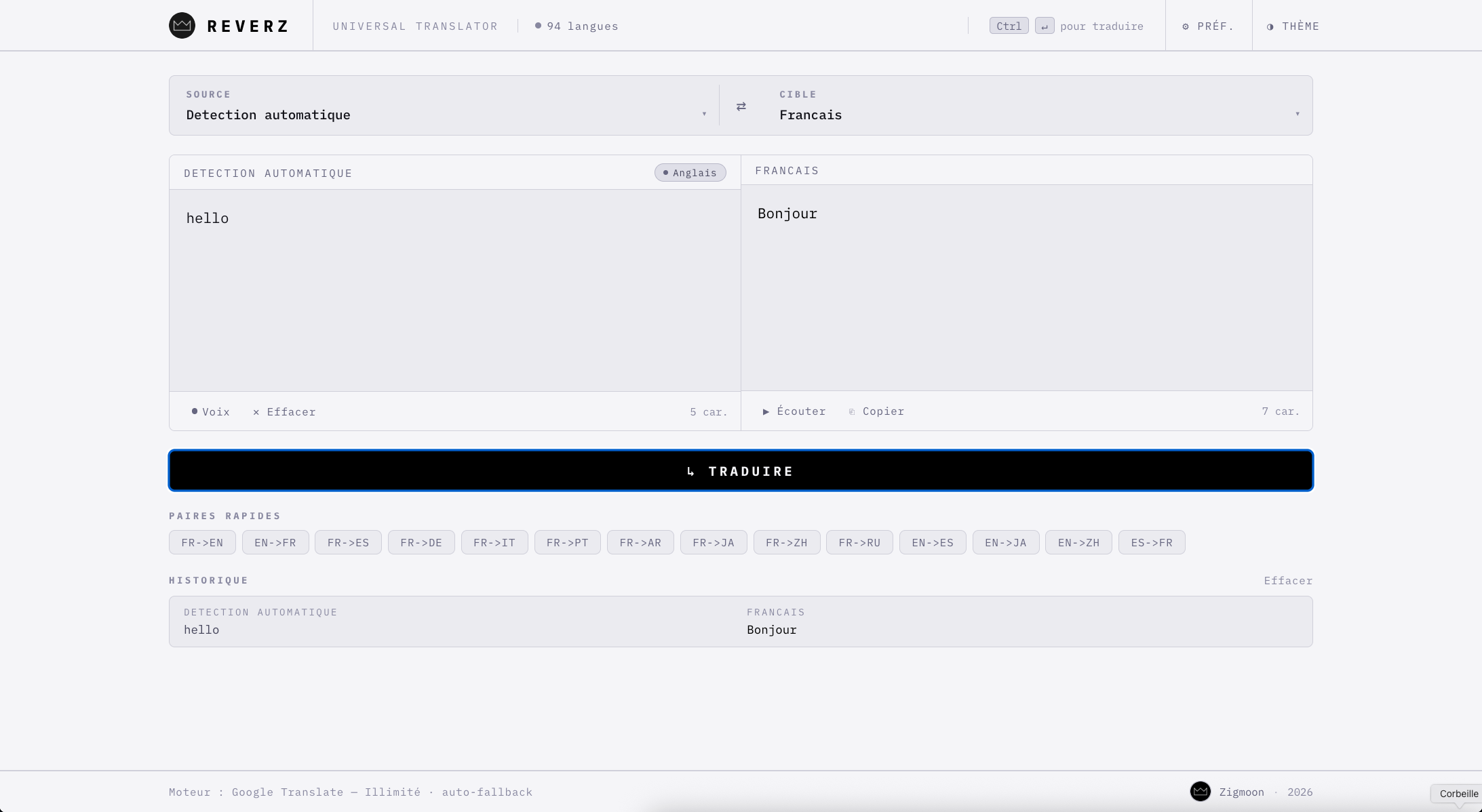 REVERZ — Universal Translator — 90+ Languages